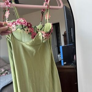 Floral Embroidered Green Maxi Dress